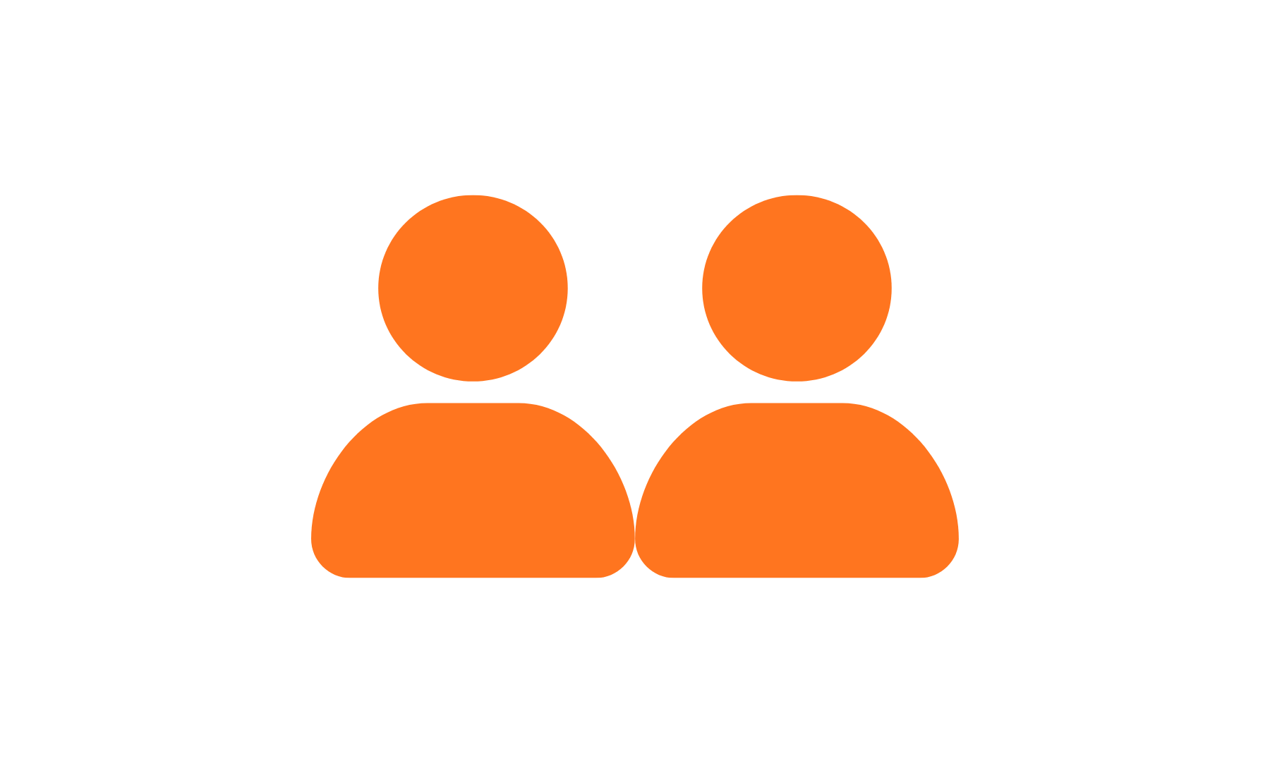 Icône de deux utilisateurs orange sur fond noir, représentant une équipe ou un groupe.