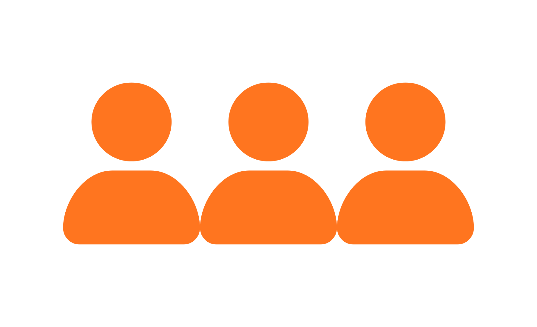 Icône de trois utilisateurs orange sur fond noir, représentant une équipe ou un groupe.