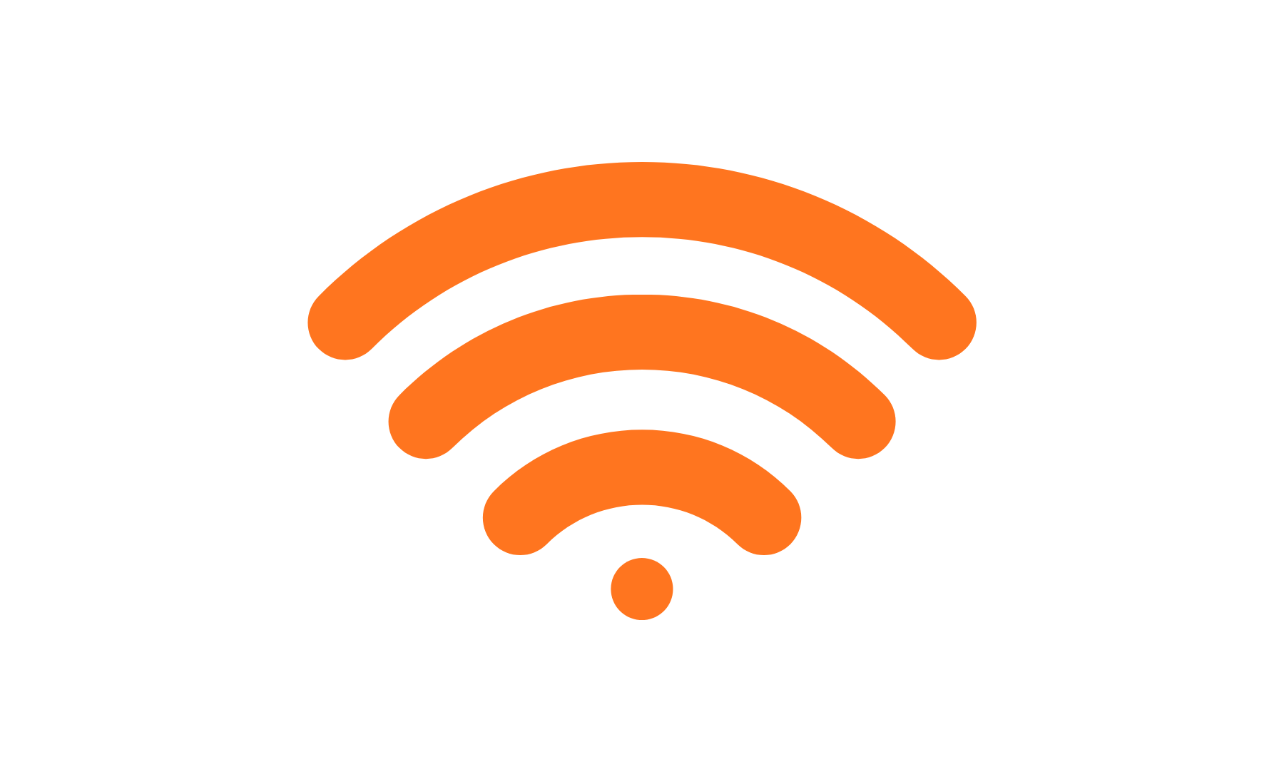 Icône orange représentant un signal Wi-Fi sur fond noir.